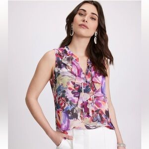 Laura Floral ruffled sleeveless blouse tank top multi-colour petite